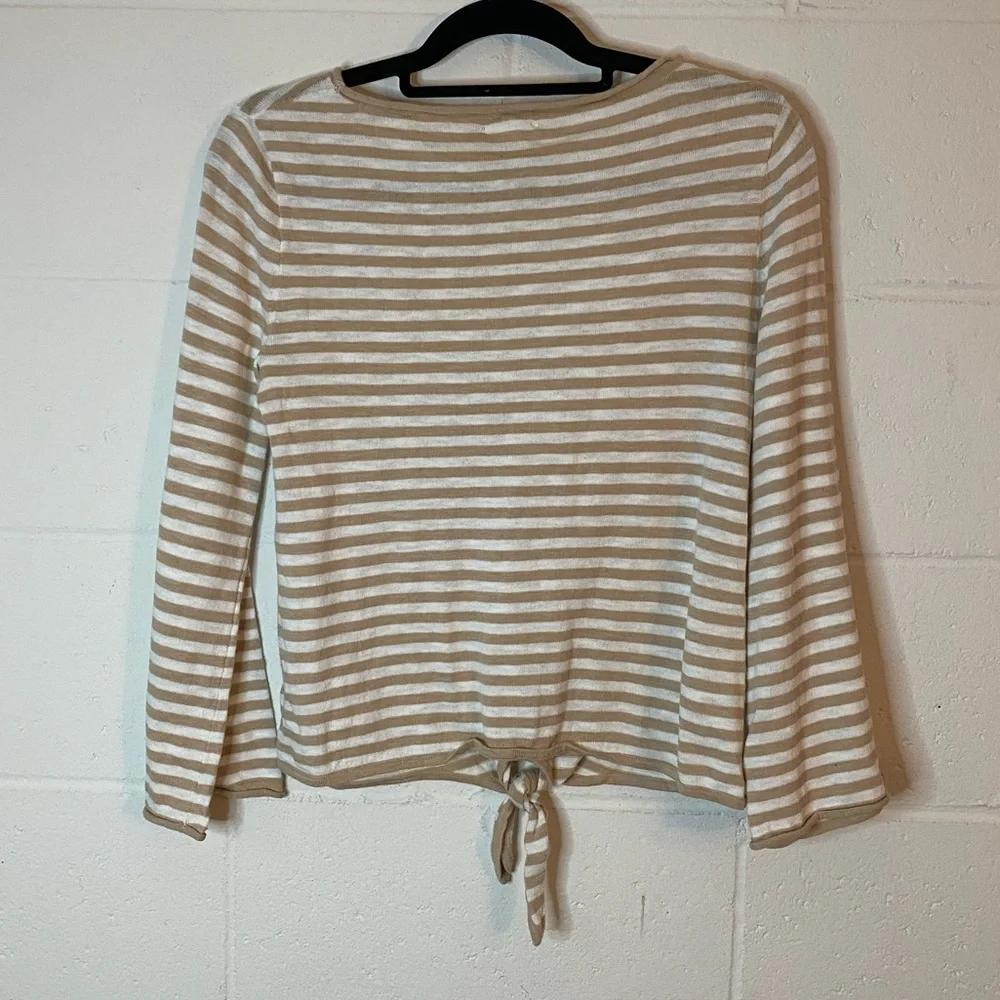 J. Crew Long Sleeve Size XS Striped Coastal Preppy Tan White Tie Knot